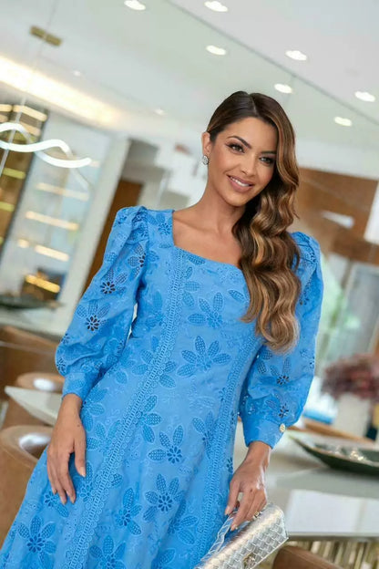 VESTIDO CLARA RICHELIEU 100% ALGODÃO COM GUIPIR MIDI