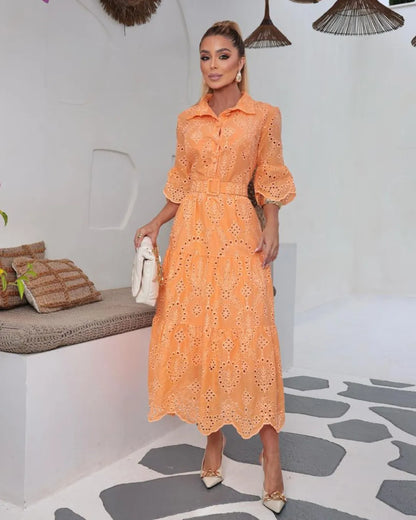 vestido midi bordado