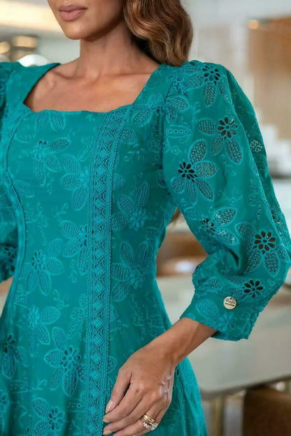 VESTIDO CLARA RICHELIEU 100% ALGODÃO COM GUIPIR MIDI