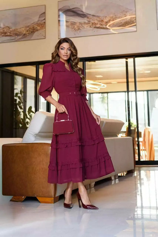 VESTIDO ANELISE MUSSELINE COM RENDA GUIPIR MIDI