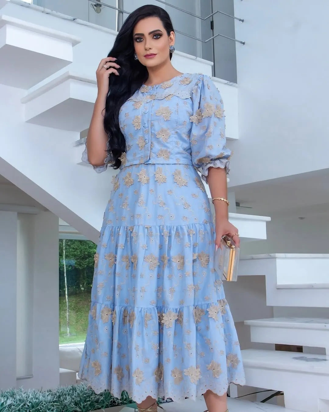conjunto midi bordado