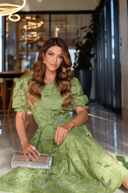VESTIDO GLÓRIA RICHELIEU 100% ALGODÃO COM GUIPIR MIDI