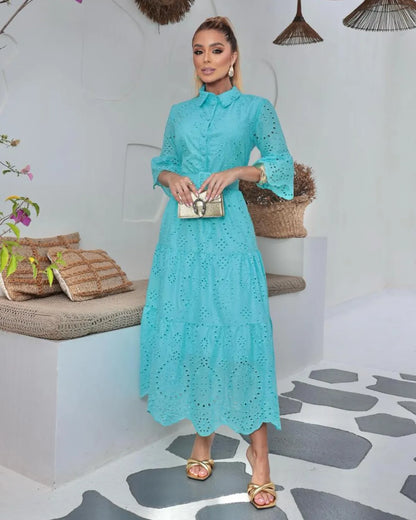 vestido midi bordado