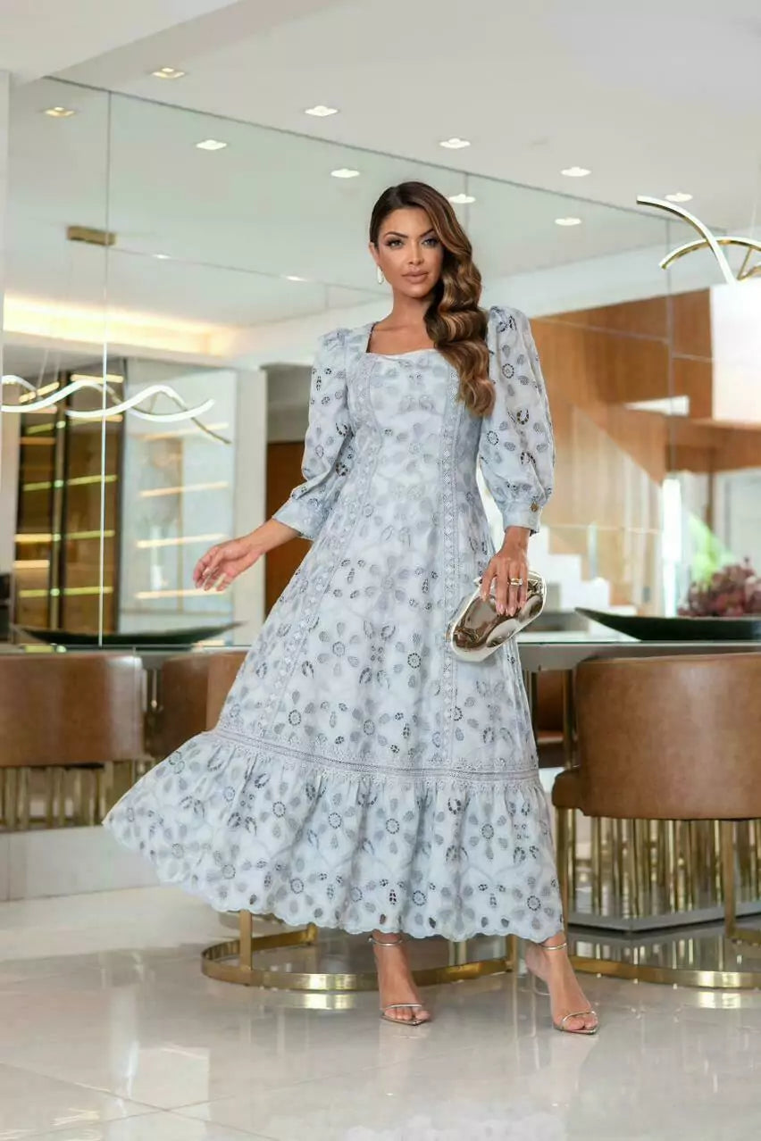 VESTIDO CLARA RICHELIEU 100% ALGODÃO COM GUIPIR MIDI