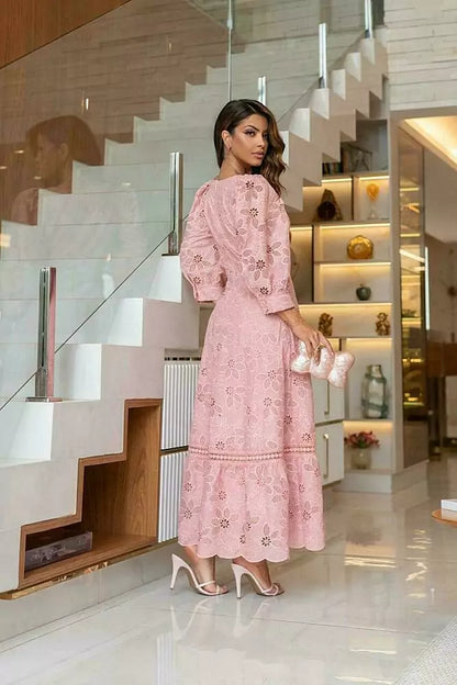 VESTIDO CLARA RICHELIEU 100% ALGODÃO COM GUIPIR MIDI