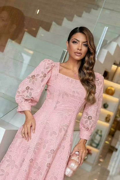 VESTIDO CLARA RICHELIEU 100% ALGODÃO COM GUIPIR MIDI
