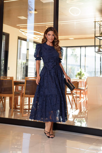 VESTIDO GLÓRIA RICHELIEU 100% ALGODÃO COM GUIPIR MIDI